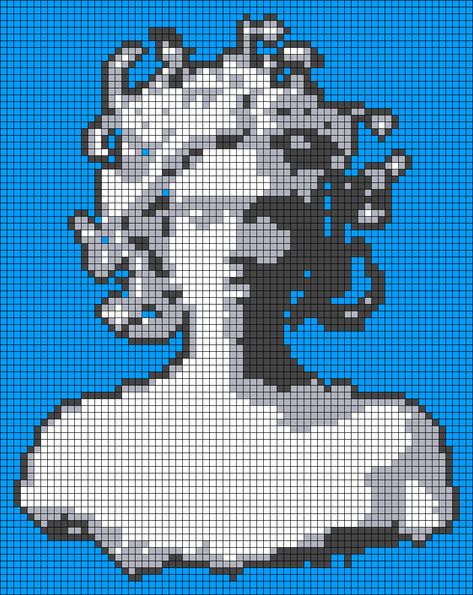 Alpha pattern #139169 variation #268745 | BraceletBook Greek Mythology Crochet, Medusa Alpha Pattern, Percy Jackson Alpha Pattern, Percy Jackson Crochet Patterns, Percy Jackson Pixel Art, Percy Jackson Crochet, Crochet Medusa, Percy Jackson Crafts, Medusa Greek Mythology