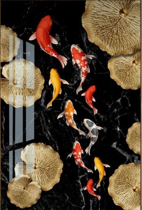 Feng Shui Wallpaper, Koi Dragon Tattoo, Koi Painting, Koi Fish Drawing, Gold Art Painting, Koi Art, Chinese Art Painting, Carpe Koi, Japanese Artwork