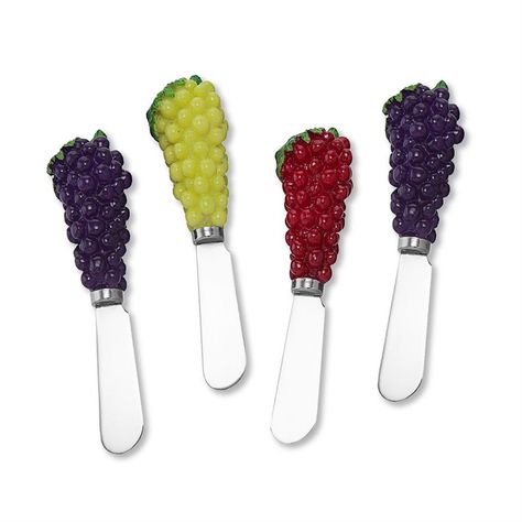 5264 4-Piece Vintage Grapes Resin Cheese Spreader Wine Party Theme, Cheese Spreaders, Home Entertaining, Butter Spreader, Painted Resin, Wine Decor, Food Dinner, Dinner Themes, Wine Theme