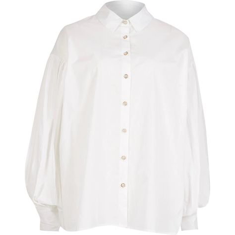 White balloon sleeve shirt White Oversized Shirt, Balloon Sleeve Shirt, White Balloons, Oversized Shirt, White Tops, Shirt Sleeves, Fabric Care, Style Guides, Puff Sleeve