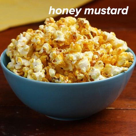 Honey Popcorn Recipes, Savory Popcorn Recipes, Honey Mustard Salmon Recipes, Popcorn Seasoning Recipes, Flavored Popcorn Recipes, Spicy Popcorn, Honey Mustard Salmon, Honey Mustard Recipes, Popcorn Seasoning