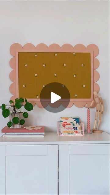 Duygu Turgut Gökpınar on Instagram: "No more boring plain cork boards! I gave this £4 cork board a little makeover with some fabric and paint and I’m obsessed! I used balsa wood to make scallop trims which can be easily cut with a craft knife so you don’t need any big power tools for this project! Materials You’ll Need: Cork board Fabric of your choice Scissors Craft glue Balsa wood Craft knife Acrylic paint Brush #upcycled #makeover #pinboard #homeaesthetics #diyhomedecor #diycrafts #diyideas #diyinspiration #homedecorideas #colourfulinteriors" Balsa Wood Crafts, Painted Cork Board, Diy Cork Board, Scissors Crafts, Cork Boards, Painted Plant Pots, Acrylic Paint Brushes, Balsa Wood, Craft Knife