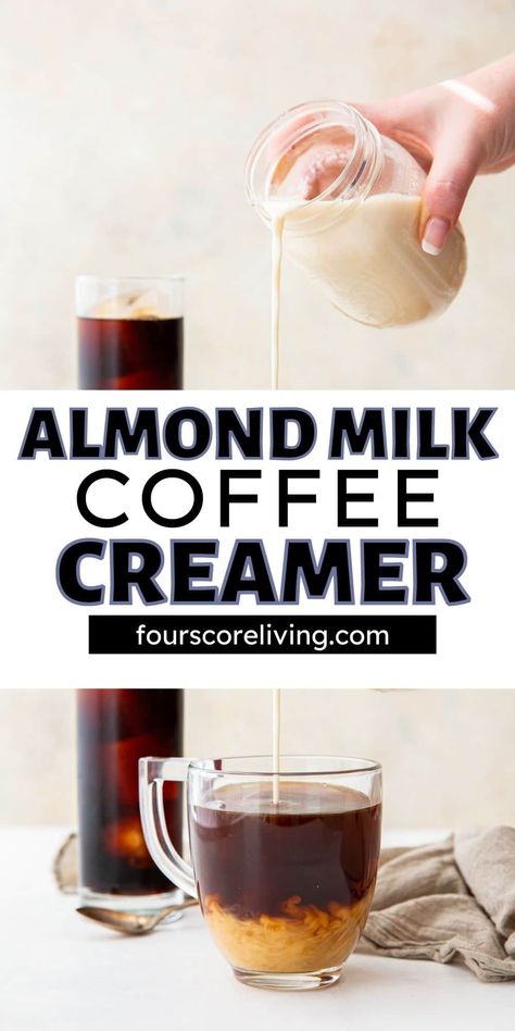 An almond milk creamer made with barista style almond milk that is super creamy, and lightly sweetened with a touch of vanilla flavors. Homemade Almond Milk Creamer, Almond Milk Creamer Recipes, Almond Milk Coffee Creamer, Almond Milk Creamer, Vegan Coffee Creamer, Almond Flour Blueberry Muffins, Dairy Free Coffee Creamer, Almond Creamer, Keto Coffee Creamer