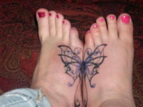 I like this idea alot of the half split tattoos for sisters/friendships Butterfly Foot Tattoo, Friendship Symbol Tattoos, Matching Best Friend Tattoos, Butterfly Tattoos For Women, Foot Tattoos For Women, Bff Tattoos, Friendship Tattoos, Butterfly Tattoos, Mother Daughter Tattoos