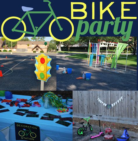 Bike Party Ideas For Kids, Kids Bike Party, Bicycle Birthday Party, Bike Rodeo, Bicycle Birthday Parties, Bike Birthday Party, Fundraiser Themes, Rock And Roll Birthday Party, Parking Lot Party