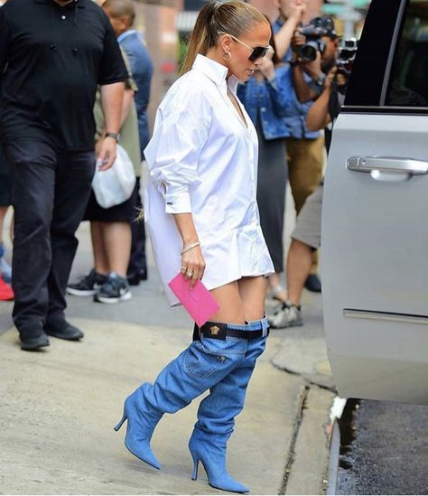 Denim Boots Outfit, Wardrobe Fails, Jennifer Lopez News, Jennifer Grey, Summer Dresses For Wedding Guest, Denim Boots, Funny Fashion, Fashion Fail, Celebrity Outfits