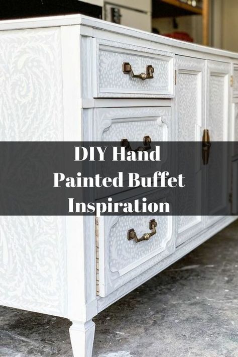 Hand Painted Detailing- Old Dresser or buffet getting you down? Give it a whole new look with a beautiful hand painted inspiration.Transform this into a truly unique piece by giving it a stenciled look without the stencil. #diy #stencil #handpainted #paintedfurniture #stencil #unique #art #furniture #buffet #upcycled #painted Christmas Table Decorations Centerpiece, Old Washing Machine, Chalk Paint Mason Jars, Dark Wood Table, Diy Stencil, Painted Buffet, Diy Chalk Paint, Led Color Changing Lights, Pinterest Diy