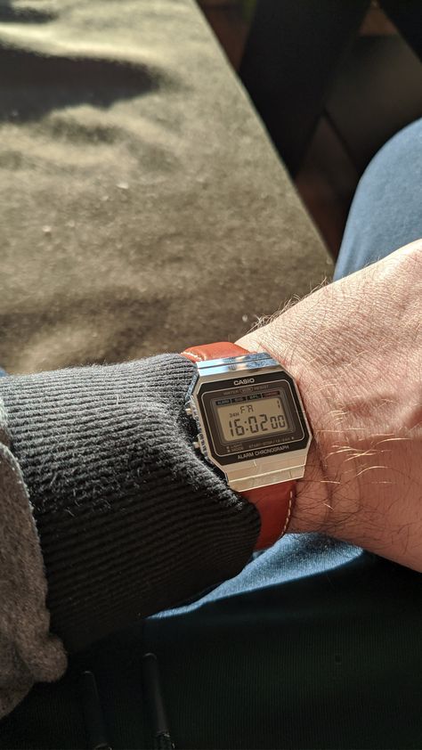 Thread 'Casio digital on leather?' Retro Digital Watch, Casio F91w Mod, Casio F91w Outfit, Casio Leather Watch, Casio A700, Casual Watches For Men, Casio F91w, Casio Digital Watch, Casio Digital