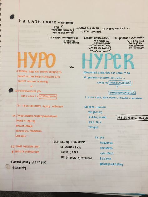 HYPO vs. HYPER parathyroidism, hyperparathyroidism, nursing, charts Hypoparathyroid Nursing, Hyperparathyroid Vs Hypoparathyroid, Hypoxia Vs Hypoxemia, Hypovolemia Vs Hypervolemia, Hyper Parathyroidism, Cholinergic Vs Anticholinergic, Medical Assistant Student, Nursing Information, Lpn Schools