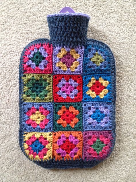 Crochet Water Bottle Cover, Hydro Flask Crochet Cover, Granny Square Water Bottle Holder, January Crochet, Patchwork Hot Water Bottle Cover, Granny Square Hot Water Bottle Cover, Hot Water Bottle Cover Crochet, Knit Hot Water Bottle Cover, Knitted Hot Water Bottle Cover