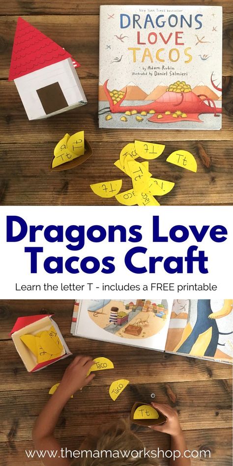 Make this Dragons Love Tacos Craft for some interactive fun while reading the book. Learn the letter T with the matching game! Taco Crafts, Dragons Love Tacos, The Letter T, Creative Curriculum, Learn Crafts, Free Svg Files, Learning Letters, Alphabet Activities, Preschool Fun