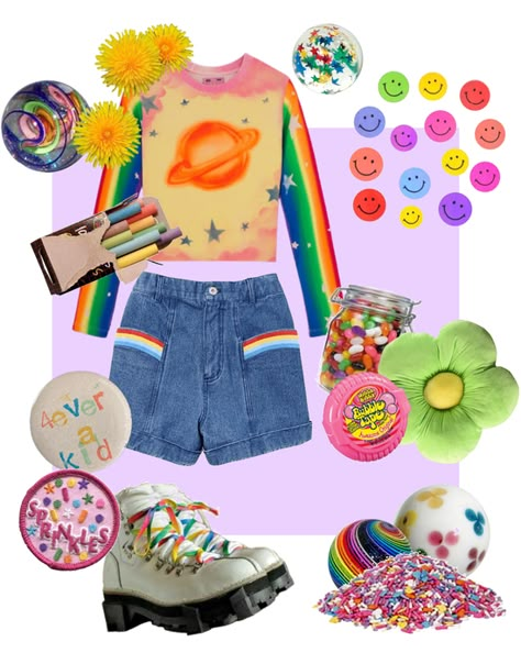 kidcore i guess? Outfit | ShopLook Outfit Ideas Kidcore, Kid Core Aesthetic Outfit, Pastel Kidcore Outfits, Colorful Harajuku, Guess Outfit, Kidcore Rainbow, Kid Core Outfits, Kidcore Outfit, Kidcore Fashion