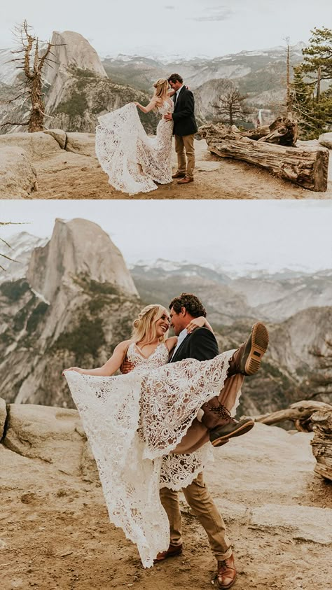 On Top Of A Mountain, Yosemite Elopement, Top Of A Mountain, Adventurous Wedding, National Park Wedding, California Elopement, Elopement Dress, Groom Photo, Mountain Elopement