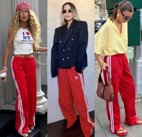 Adidas Red Track Pants Outfit, Tns Style, Red Track Pants Outfit, Red Adidas Pants Outfit, Red Adidas Pants, Adidas Track Pants Outfit, Adidas Sneakers Outfit, Plus Size Athleisure Outfits, Adidas Pants Outfit