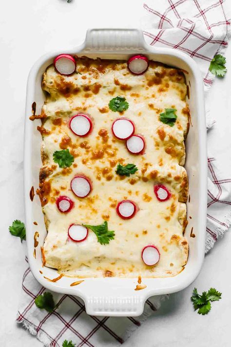 Skinny Creamy Chicken Enchiladas (Freezer Meal) - Jar Of Lemons Chicken Enchiladas Freezer Meal, Kitchen Connection, Jar Of Lemons, Honey Balsamic Chicken, Cheesy Chicken Spaghetti, Light Summer Meals, Freezer Recipes, Creamy Chicken Enchiladas, Leftover Chicken Recipes