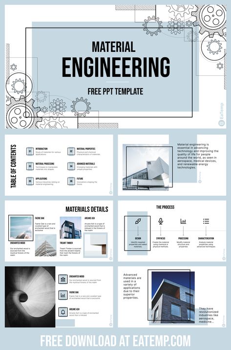 Material Engineering PPT Template - Free PowerPoint Templates, Google Slides, Figma Deck And Resume Physics Ppt Template, Engineering Powerpoint Template, Google Slides Aesthetic, Resume Powerpoint, Cute Powerpoint Templates, Mẫu Power Point, Ppt Template Design, Case Study Template, Summer Game