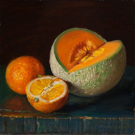 Orange And Cantaloupe Elements Of Art Color, Still Life Landscape, Contemporary Still Life, Vegetable Painting, Painting A Day, Fruit Picture, Still Life Photos, Daily Painting, Elements Of Art