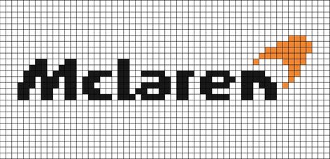 A pixel art template of the McLaren logo, orange with black text. F1 Perler Beads, Formula 1 Perler Beads, F1 Alpha Pattern, F1 Cross Stitch, F1 Pixel Art, F1 Crochet, Mclaren Logo, F1 Art, Pixel Color