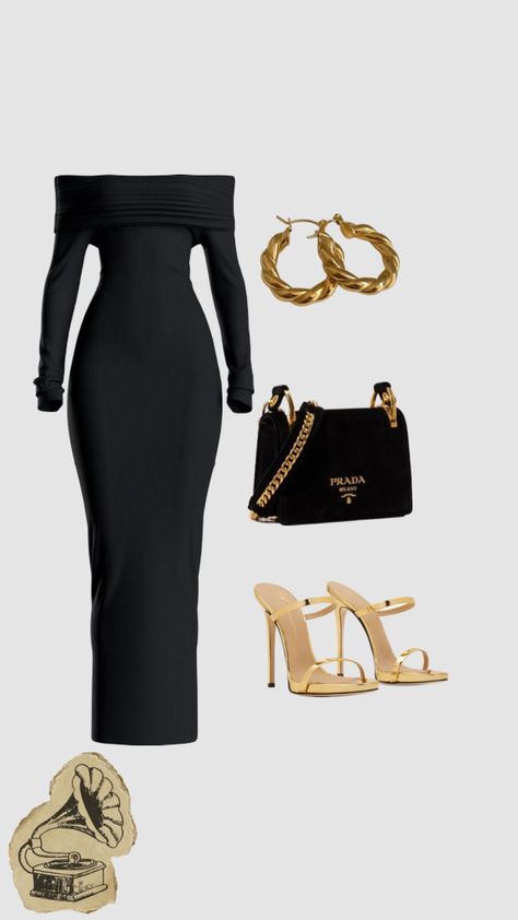 #myfirstshuffle Gold Dress Formal Classy, Black And Gold Dress Formal, Dress And Heels Outfit, Gold Dress Formal, Black And Gold Dress, Dubai Outfits, Plus Size Winter Outfits, Outfits Modest, Shoes Heels Classy