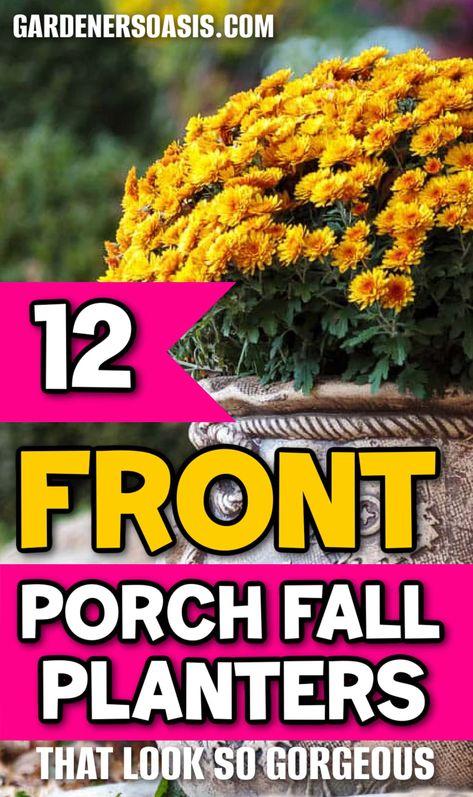 12 Front Porch Fall Planter Ideas | Outdoor Decorating Decorating With Mums Front Porches, Fall Outdoor Pots Ideas, Fall Flowers For Porch, Outdoor Fall Planters Front Porches, Fall Outdoor Planters, Faux Fall Planter Ideas, Fall Porch Pots Pots & Planters, Fall Mum Planter Ideas, Front Porch Mums Fall Decorating