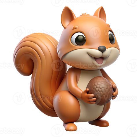 Cartoon cute red squirrel character with a nut 3d rendered illustration isolated. Autumn concept design Squirrel Character, 3d Squirrel, Squirrel Illustration, Squirrel Tail, Duck Baby, Icon Sets, Baby Einstein, Red Squirrel, The Cartoon