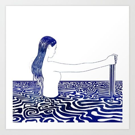 Water Nymph XXVI • A mythological sea nymph by artist Stevyn Llewellyn using vector lines and hand painted watercolor, available here: https://society6.com/product/water-nymph-xxvi_print#1=45 Water Nymphs, Ghost Chair, Abstract Prints, Wall Prints, Hand Painted, Black And White, Wall Decor, Water, Art Prints