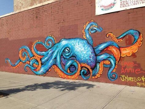 Octopus Mural, Octopus Painting, Octopus Wall Art, Octopus Art, Graffiti Murals, Murals Street Art, Graffiti Wall Art, Graffiti Wall, Mural Wall Art