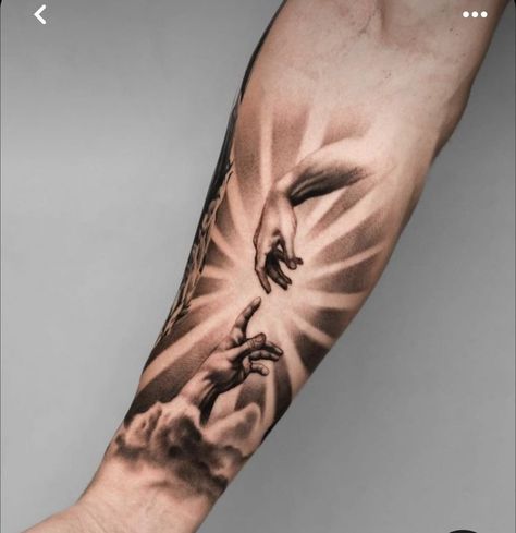 Halo Crown Tattoo, Top Forearm Tattoo For Men, Best Forearm Tattoos For Men Ideas, Cool Sleeve Tattoos For Guys, Psychadelic Tattoo, Forearm Tattoo Men Sleeve Clouds, Tattoo Bras Homme, Dbz Tattoo, Tattoo Homme