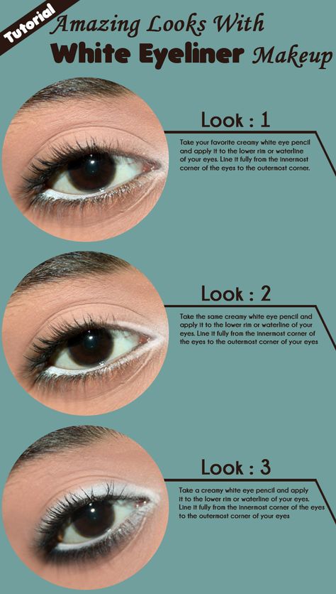 Looks With White Eyeliner, White Eyeliner Looks, White Eye Pencil, White Eyeliner Makeup, Eyeliner For Beginners, Makeup Tutorial Eyeliner, Perfect Eyeliner, White Eyeliner, Eyeliner Makeup