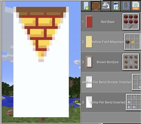 pizza banner #minecraft #bannerdesign Pizza Banner Minecraft, Minecraft Pizza Shop, Minecraft Pizza, Minecraft Banner Alphabet, Pizza Banner, Minecraft Id, Cool Minecraft Banners, Mc Banner, Minecraft Banner Patterns