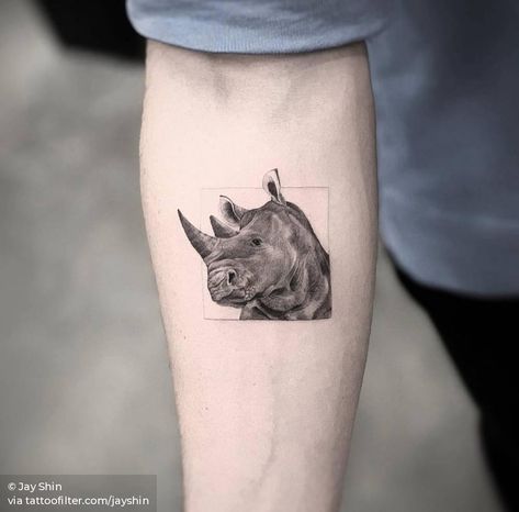 Rhino Tattoos, Rhino Tattoo, Thigh Tattoo Men, Rhino Art, Africa Tattoos, Think Tattoo, Inner Forearm Tattoo, Single Needle Tattoo, Explore Tattoo