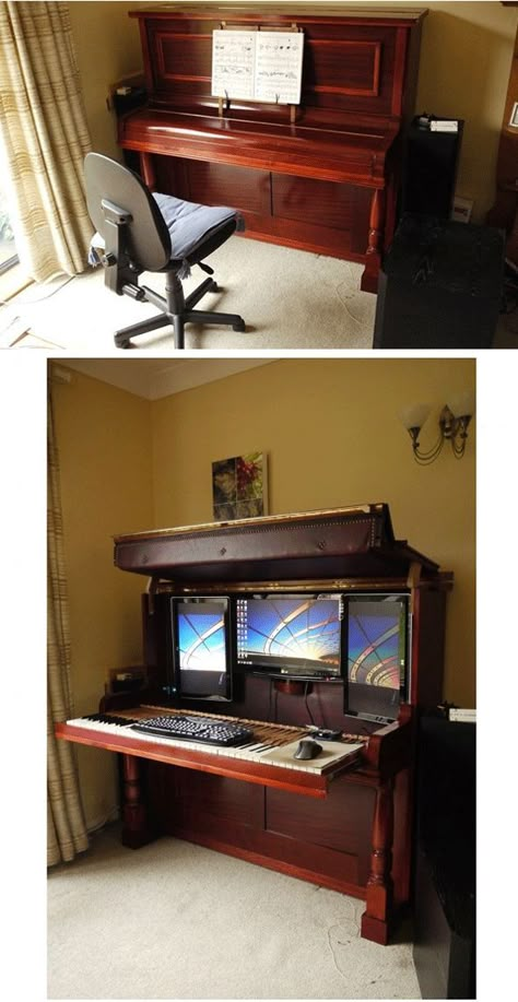 Hidden Computer, Piano Play, Piano Decor, Play The Piano, A Keyboard, Aluminum Extrusion, Home Office Setup, Office Setup, Room Idea