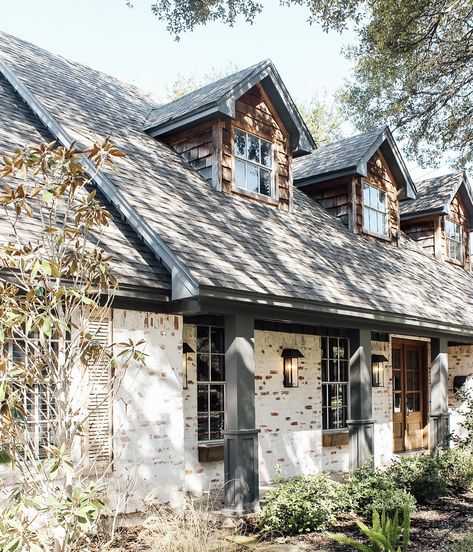 Read all about how we stayed in a HGTV Fixer Upper turned Airbnb: The German Schmear House German Smear Brick Exterior, German Smear Brick, Brick House Exterior Makeover, German Schmear, German Smear, Chip Joanna Gaines, Fixer Upper House, European Cottage, Home Exterior Makeover