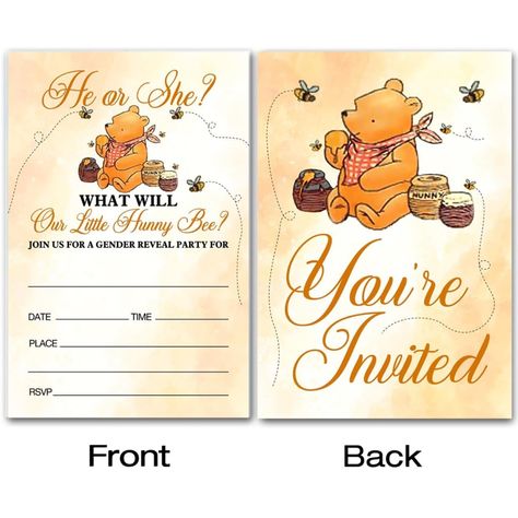 Brayqu Winnie The Pooh He Or She Gender Reveal Party Invitations Pooh Bear Gender Neutral Reveal Party Invites (20 Cards With Envelopes) Winnie The Pooh Gender Reveal Invitation, Gender Reveal Ideas Winnie The Pooh, Pooh Bear Gender Reveal, Pooh Gender Reveal, Winnie The Pooh Gender Reveal, Pokemon Party Invitations, Gender Neutral Reveal, He Or She Gender Reveal, Gender Reveal Cards