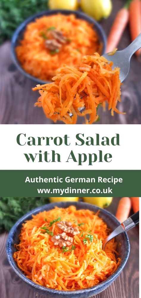 Carrot Apple Salad Recipes, Sweet And Sour Carrot Salad, German Carrot Salad Recipes, Apple And Carrot Salad, Polish Carrot Salad, German Carrot Salad, Vegan Carrot Salad, Grated Carrot Recipes, Raw Carrot Salad Recipes