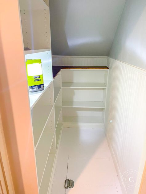 Ikea Understairs Storage Hack, Mudroom Under Stairs Closet, Landing Cupboard, Under Stair Pantry, Understairs Cupboard Ideas, Under The Stairs Closet Ideas, Pantry Conversion, Stair Cupboard, Under Stairs Cupboard Storage