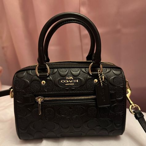 COACH MINU ROWAN EMBOSSED BLACK Black Coach Purse, Coach Satchel, Coach Outlet, Pretty Bags, Women's Jewelry And Accessories, Coach Purses, Black Aesthetic, Coach Handbags, Emboss