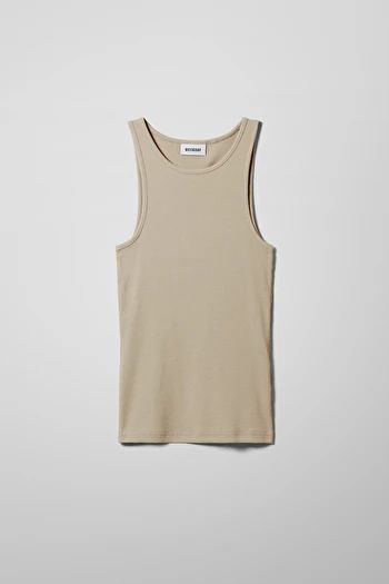 Stella Tank Top - Cream - Tops - Weekday PL Swedish Street Style, Oversized Crop Top, Black Mesh Top, Running Tank Tops, Beige Top, Ribbed Tank Tops, One Shoulder Tops, Online Tops, Basic Tops