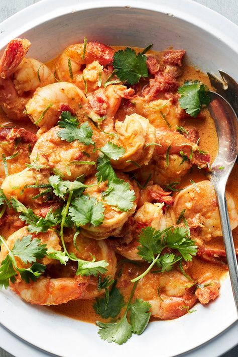 Pressure Cooker Indian Butter Shrimp Recipe - NYT Cooking Buttered Shrimp, Butter Prawns, Chicken Makhani, Buttered Shrimp Recipe, Melissa Clark, Marinated Shrimp, Fried Fish Recipes, Indian Chicken, Butter Shrimp