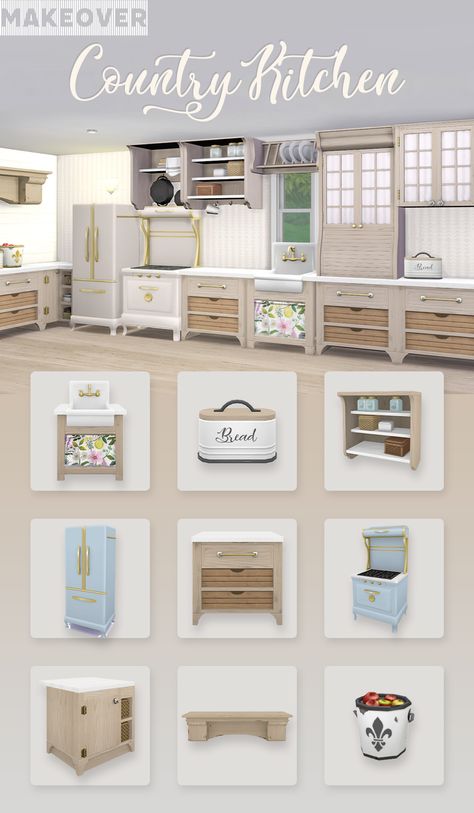 Country Kitchen Makeover, Sims 4 Custom Content Patreon, Sims 4 Cottage, Sims Furniture, Sims 4 Kitchen, Die Sims 4, Sims Packs, The Sims 4 Pc, Sims 4 House Plans