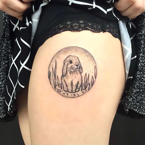 A great tattoo of a rabbit in circle rendered in dotwork style. Baby Tattoo Designs, Bunny Tattoo, Rabbit Tattoo, Bunny Tattoos, Wild Tattoo, Rabbit Tattoos, Tattoo Magazines, Badass Tattoos, Baby Tattoos