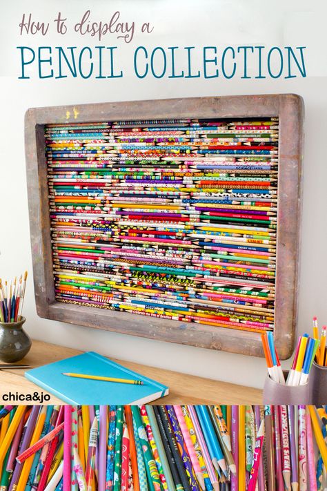 Pencil Collection Display Ideas, Old Pencils Upcycle, Pencil Crayon Organization, Pencil Collection Display, Diy Collection Display, Old Pencils Crafts, Old Colored Pencil Crafts, Magazine Repurpose, Colored Pencil Crafts