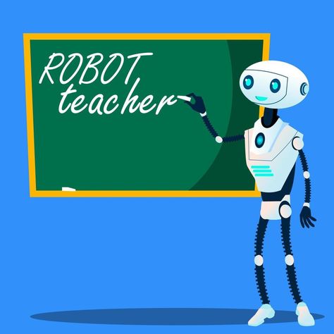 Robot Teacher Writes On Blackboard Vector. Isolated Illustration The Robot, Vector Art, Clip Art, Baseball Cards, Writing