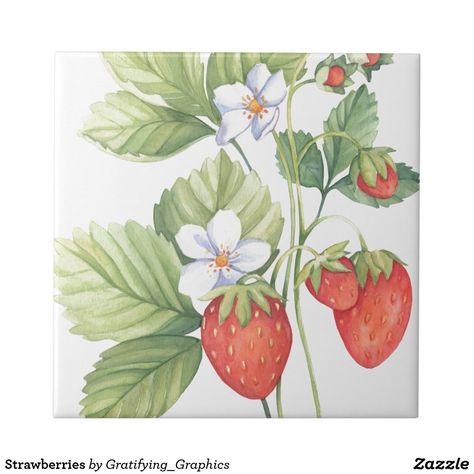 Strawberry Watercolor, Strawberry Plant, Fruits Drawing, Acnh Designs, Fruit Flowers, Strawberry Plants, Paint Night, Watercolor Plants, Fruit Painting