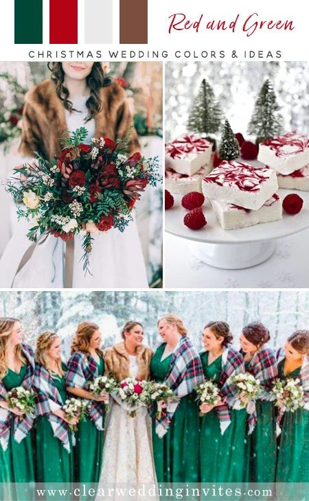 Classic and Timeless Christmas Wedding Color Ideas with Red and Green – Clear Wedding Invites Christmas Wedding Emerald Green, Red Green Gold Wedding, Emerald Green And Red Wedding, Wedding Red And Green, Red And Green Wedding Theme, Christmas Wedding Color Palette, Christmas Wedding Colors, Green Christmas Wedding, Red And Green Wedding