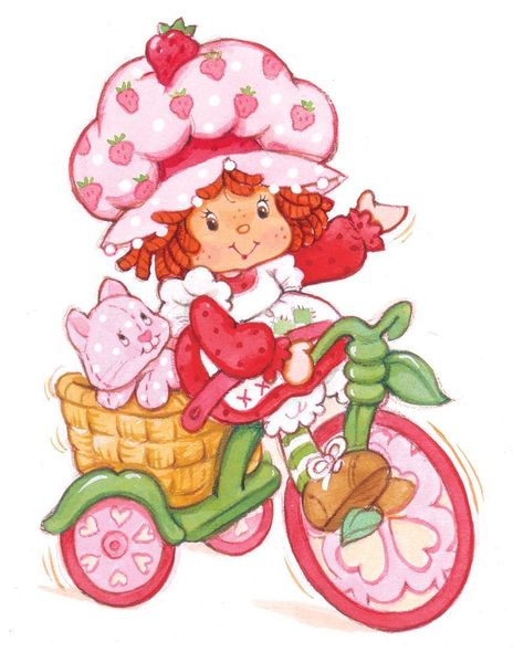 Vintage Strawberry Shortcake & Custard on Tricycle Red Head Cartoon, Strawberry Shortcake Cartoon, Strawberry Shortcake Birthday, Strawberry Shortcake Characters, Strawberry Shortcake Doll, Vintage Strawberry Shortcake, Sarah Kay, Cartoon Posters, 80s Cartoons