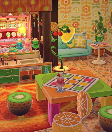 Animal Crossing Maximalism, Animal Crossing Room Decor, Fruit Clothes, Motif Acnl, Happy Home Designer, Island Theme, Acnh Ideas, Animal Crossing Villagers, Pocket Camp