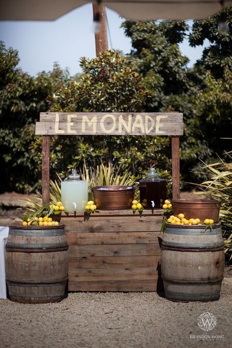 Salty Bar, Farm Wedding Venues, Diy Lemonade Stand, Baptism Party Decorations, Rustic Beach Wedding, Booth Wedding, Lemonade Party, Cottage Wedding, Garden Party Decorations