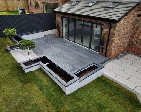 Composite Decking Ideas, Garden Exterior, Resin Patio, Decking Ideas, Pools Backyard, Back Garden Design, Edging Ideas, Home Board, Swimming Pools Backyard