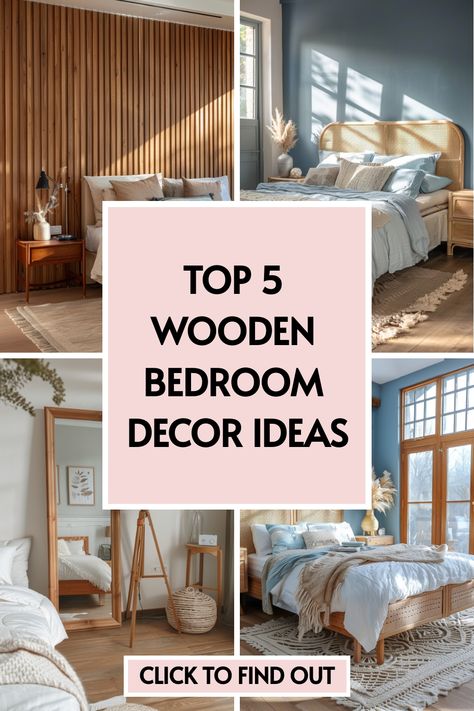 🔨 Is your bedroom needing a touch of nature? Find out how wood bedroom decor and wooden bed frames can add a rustic yet modern vibe to your space. Visit our article for exclusive tips and tricks! Wooden Master Bedrooms Decor, Bedroom Wood Bed, Wooden Bedroom Decor, Wood Poster Bed, Poster Bed Frame, White Wood Bed, Wood Bedroom Decor, Wooden Accent Wall, Wood Poster